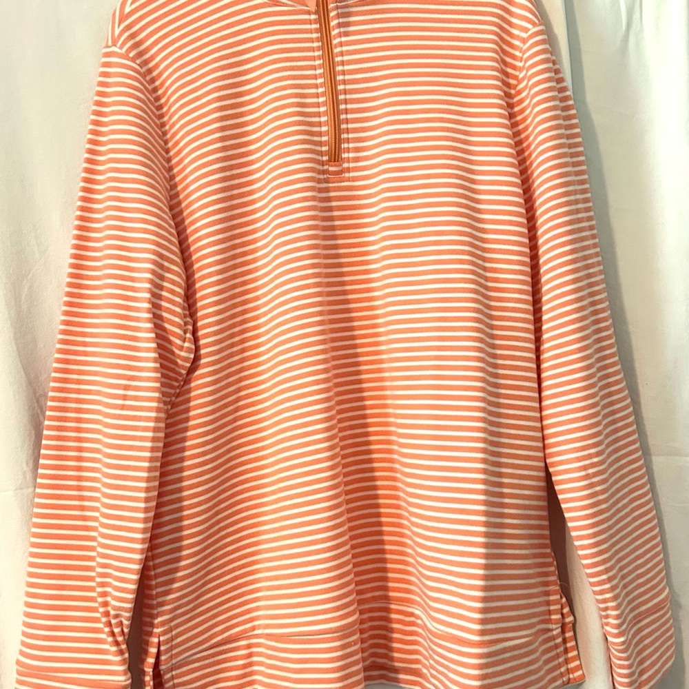 Croft & Barrow Coral and White Striped Pullover